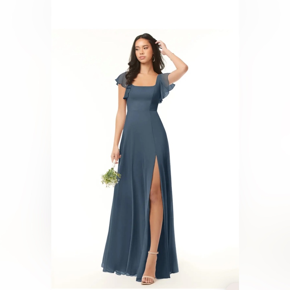 Elegant Blue Dress with Flutter Sleeves